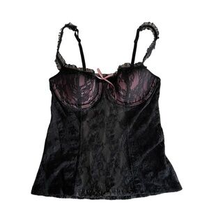Victoria's Secret Black Lace Bustier with Pink Details